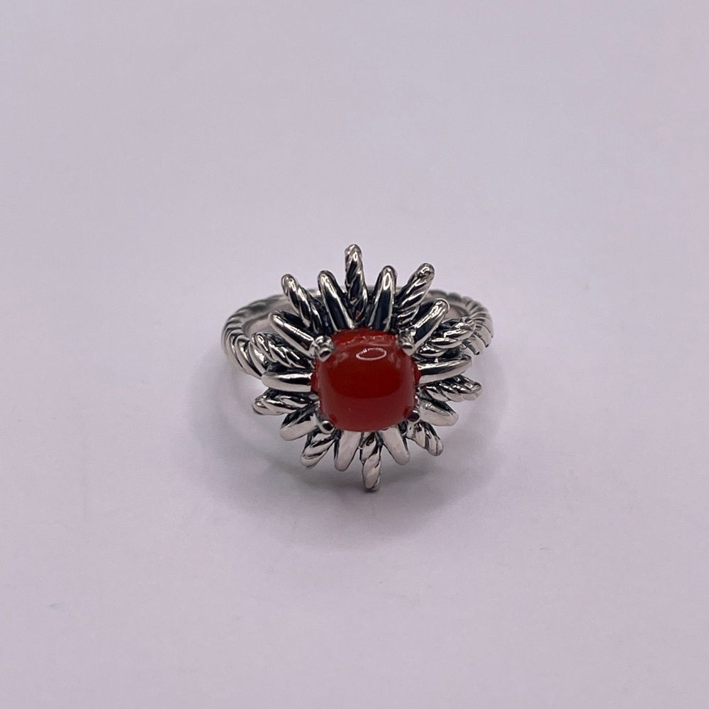 David Yurman Starburst Silver Ring with Red Carnelian - Picture 2 of 9